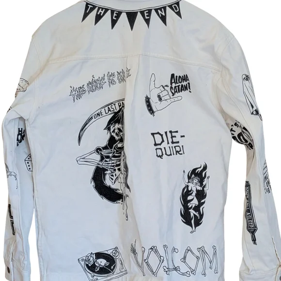 Volcom Tattoo Shacket Shirt Streetwear Skater  Denim Painted Party - Picture 5 of 7